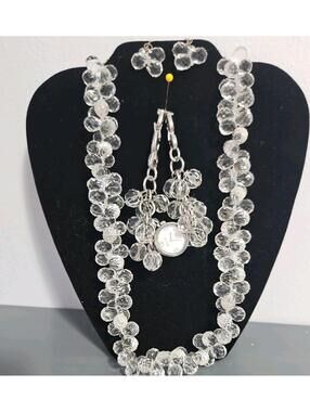 Vtg Napier necklace+earrings w untested Geneva Platinum watch dangly jewelry set